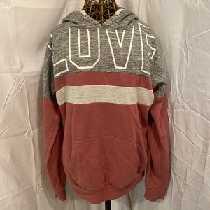 Pink grey and white “love” hoodie